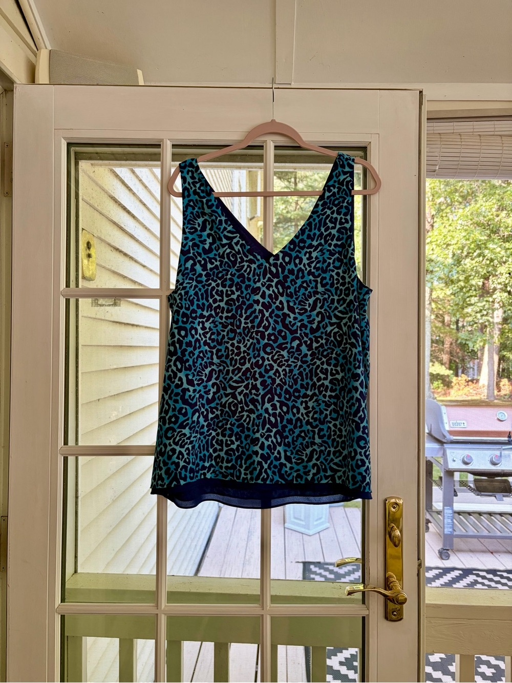 Lilly Pulitzer Blue and Black Leopard Print V-Neck Tank